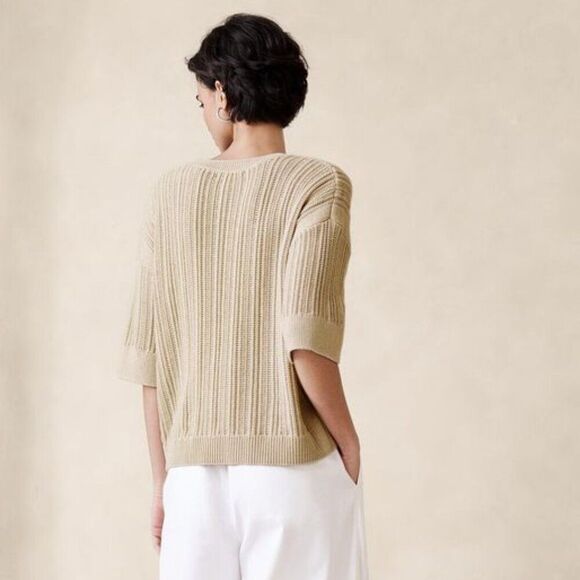Banana Republic Open Stitch Sweater Plateau Beige Size XL - Picture 2 of 7